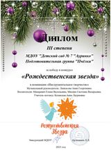 Диплом победителей в городском конкурсе "Рождественская звезда" (январь 2023)